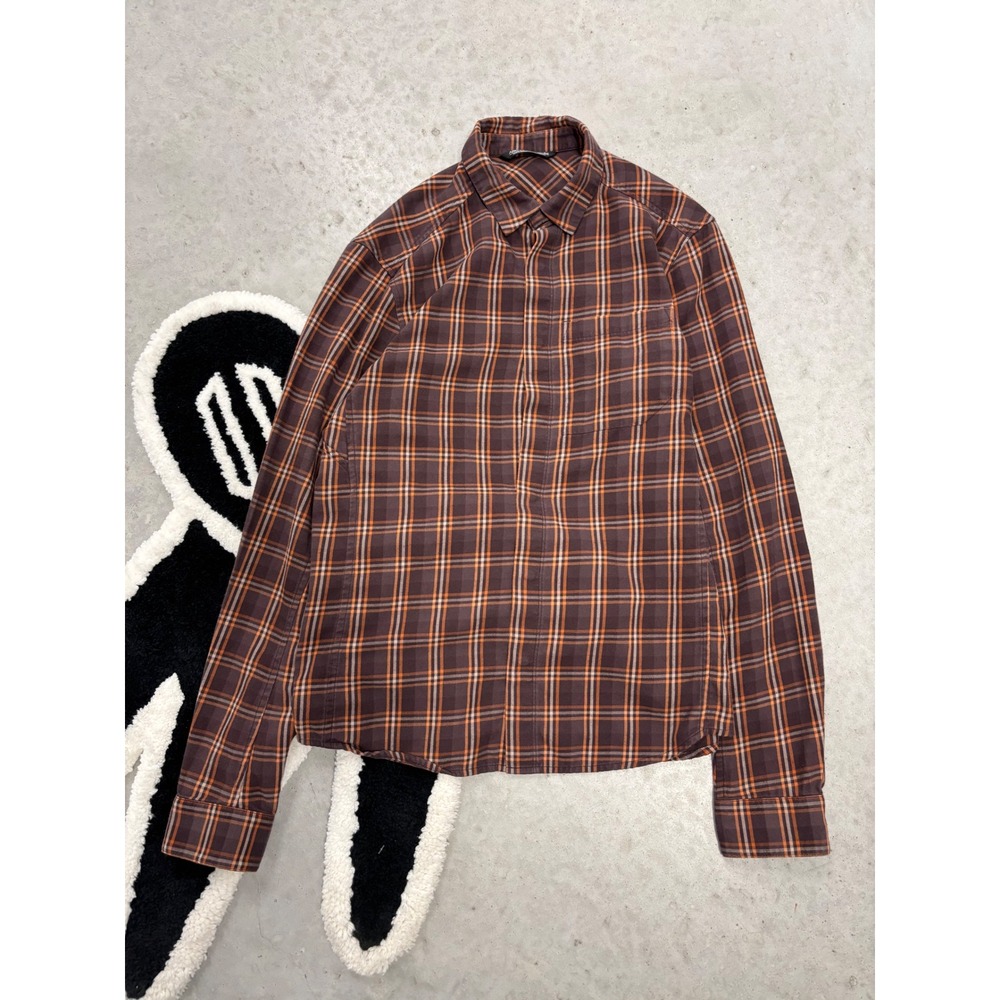 Arcteryx Mens Plaid Long Sleeve Snap Button Down Shirt Brown Orange Small